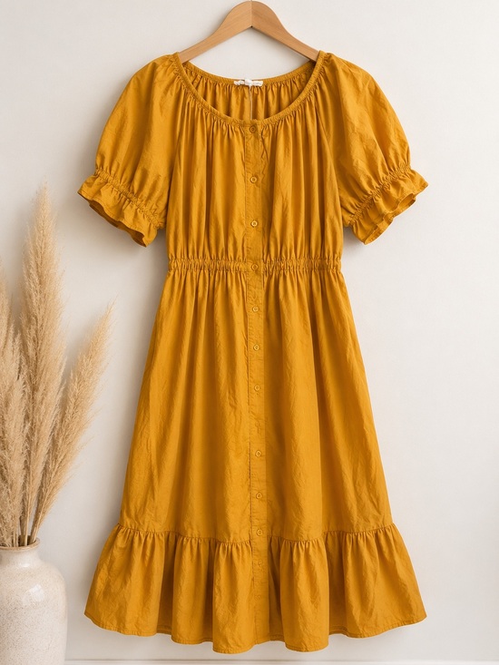 A Loves A Dresses & Skirts - A Loves A Mustard Yellow Cotton Midi Dress – Size Large